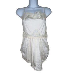 Vintage Nude Nylon Lace Camisole Tank Top S/M Modest Pin Up Rockabilly Y2K USA